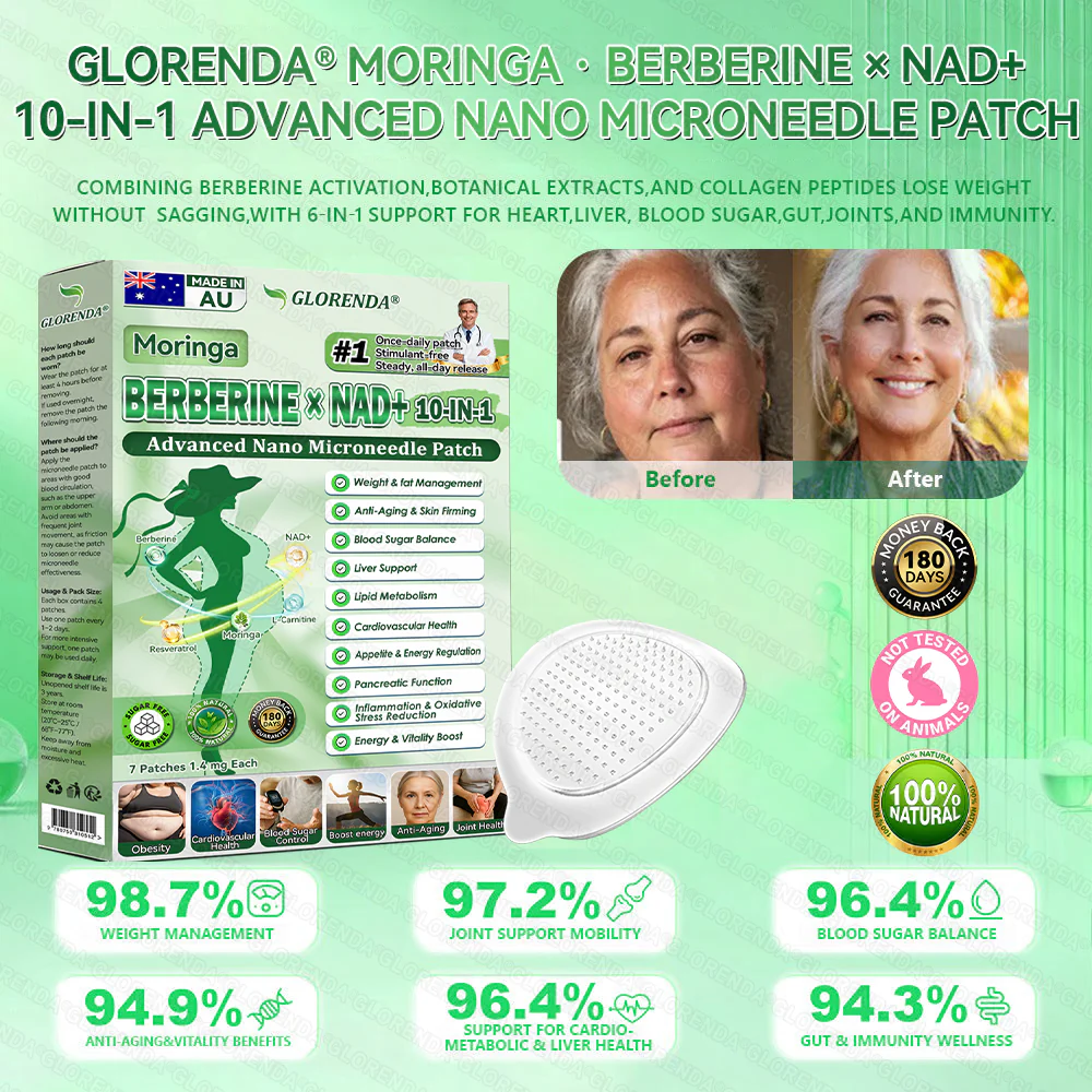 Official Store | 🍁 GLORENDA® Moringa · Berberine × NAD+ 10-in-1 Advanced Nano Microneedle Patch 🇦🇺 (Just once a day, visible changes in 7 days) ✅ For obesity, loose skin, diabetes, sleep apnea, joint issues, and more